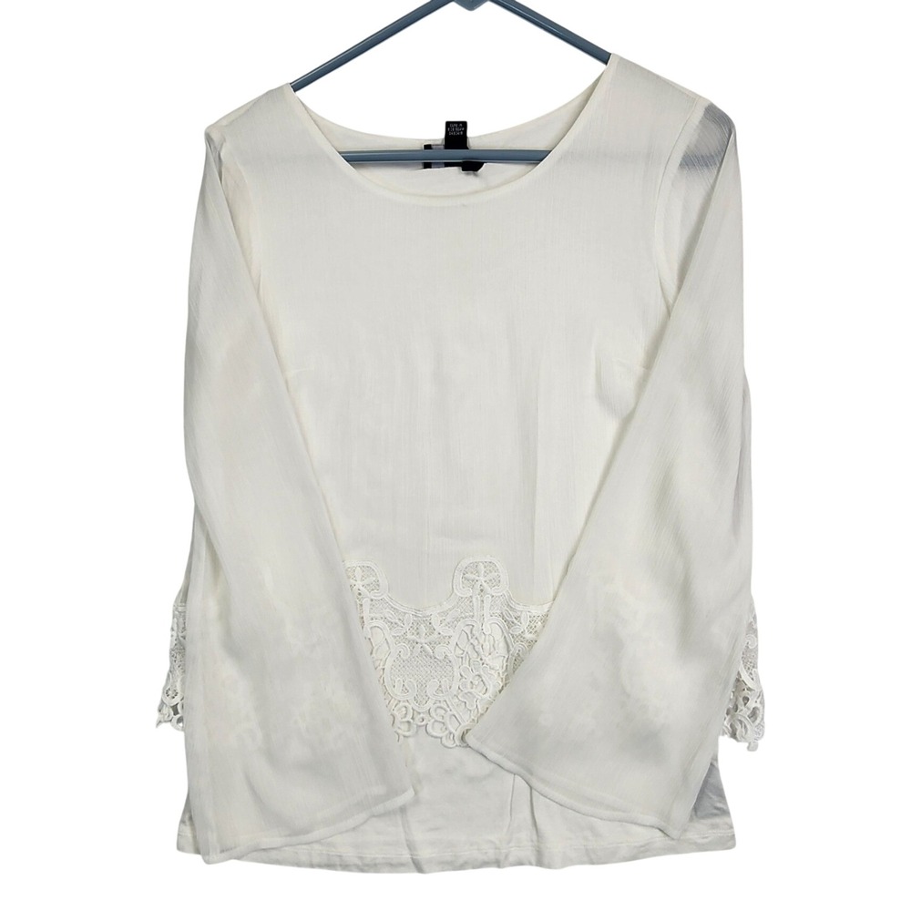 AGB White Crochet Lace Trim Blouse Small Boho Cottagecore Romantic Ethereal Top